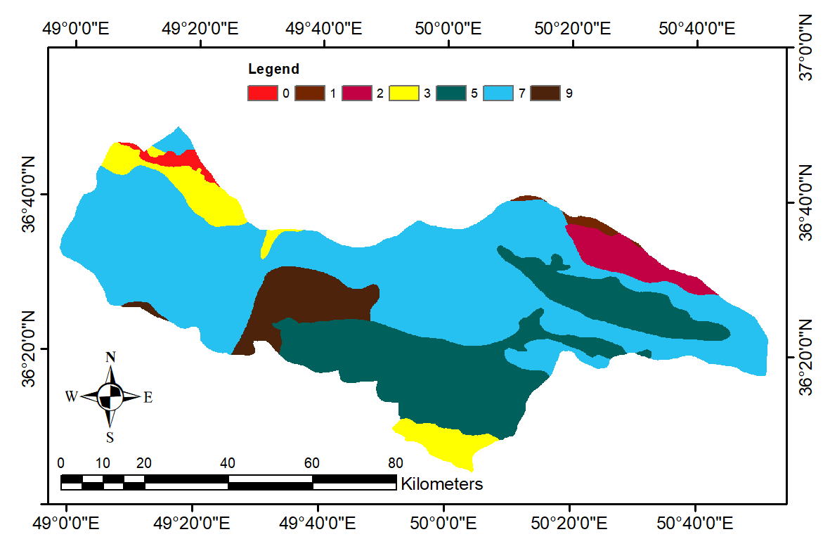 شکل 17. نقشه کلاس‌بندی‌ ارزش‌گذاری شده نوع خاک