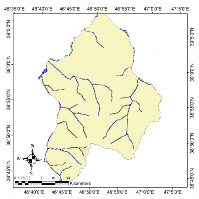 شکل 4. شیپ فایل رودخانه های منطقه ارسباران