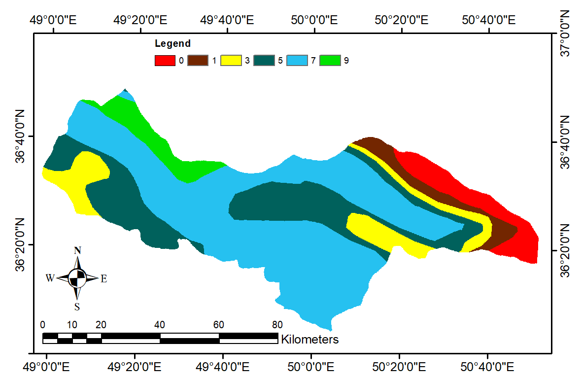 شکل 3. نقشه کلاس‌بندی‌شده اقلیم از مجموعه نقشه های شهرستان قزوین